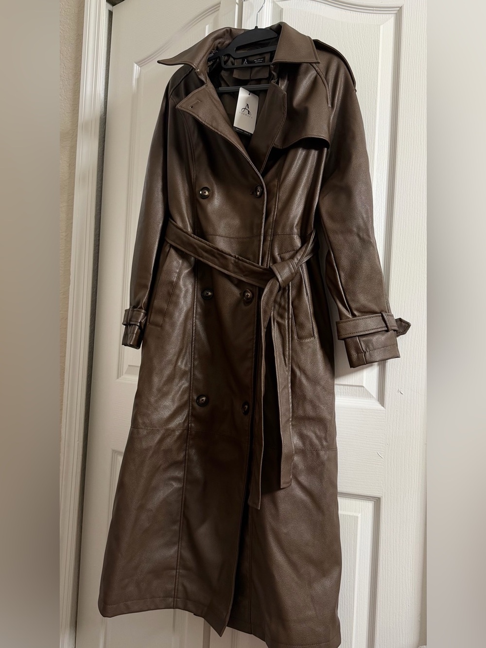 Ava & Viv Brown Faux Leather Trench Coat with Belt